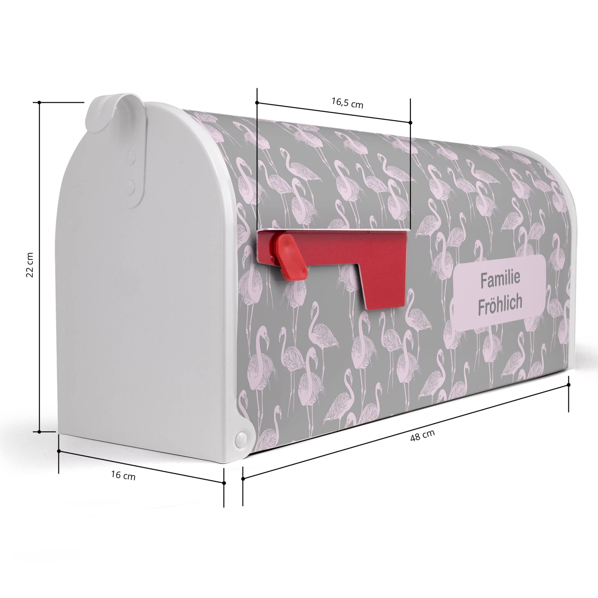 banjado® Amerikanischer Briefkasten - US Mailbox/Letterbox mit Motiv Flamingos Blass 51x22x17cm - Postkasten Stahl aus Amerika – Briefkasten amerikanisch weiß pulverbeschichtet