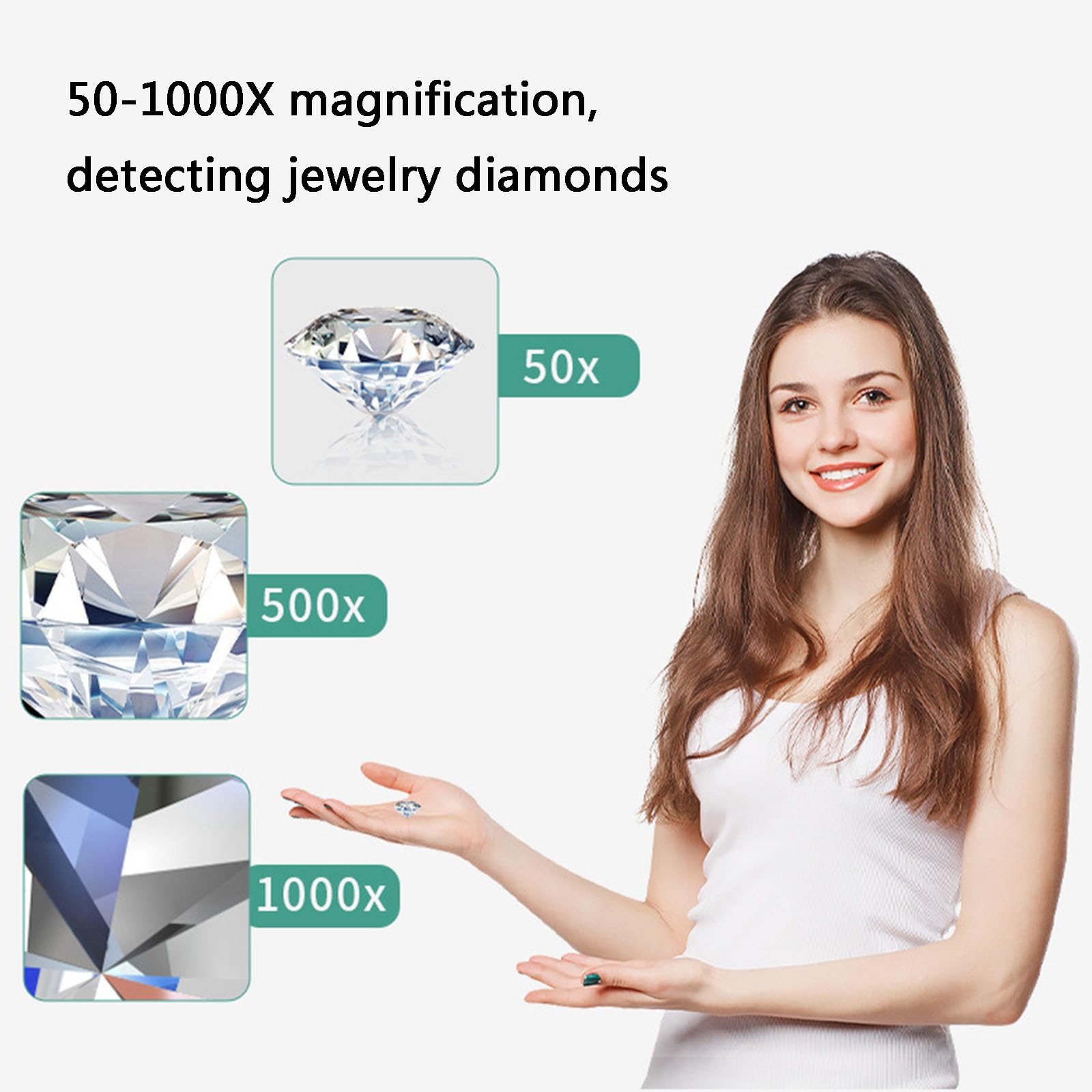 Visore per Cintura Diamantata, Microscopio Digitale 50-1500x, con Schermo LCD da 4,3 Pollici E Luce di Riempimento A LED, Identificazione Accurata