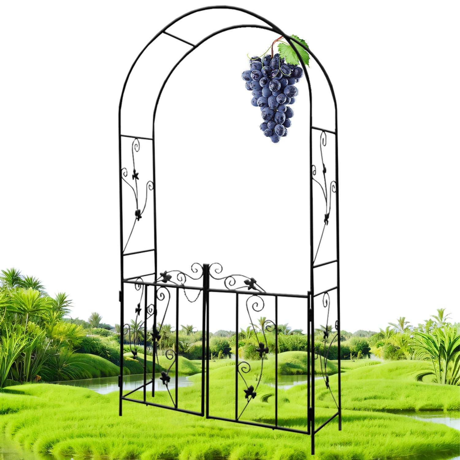 Heavy Du Metal Arbor - Arbor da giardino con cancello, traliccio per rampicanti e piante rampicanti, 110 cm di larghezza x 213,9 cm di altezza, colore: nero