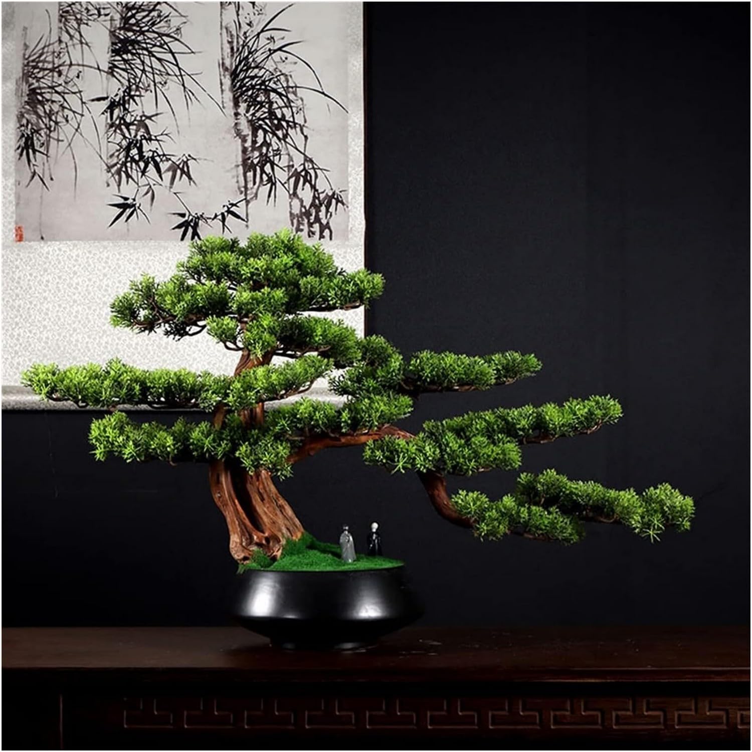 Artificial Bonsai Pine Tree Faux Potted Plant Desk Display Fake Tree Pot Ornaments for Home Office Book Shelf Room Decor Artificial Bonsai Tree Desktop Ornaments, Bianco