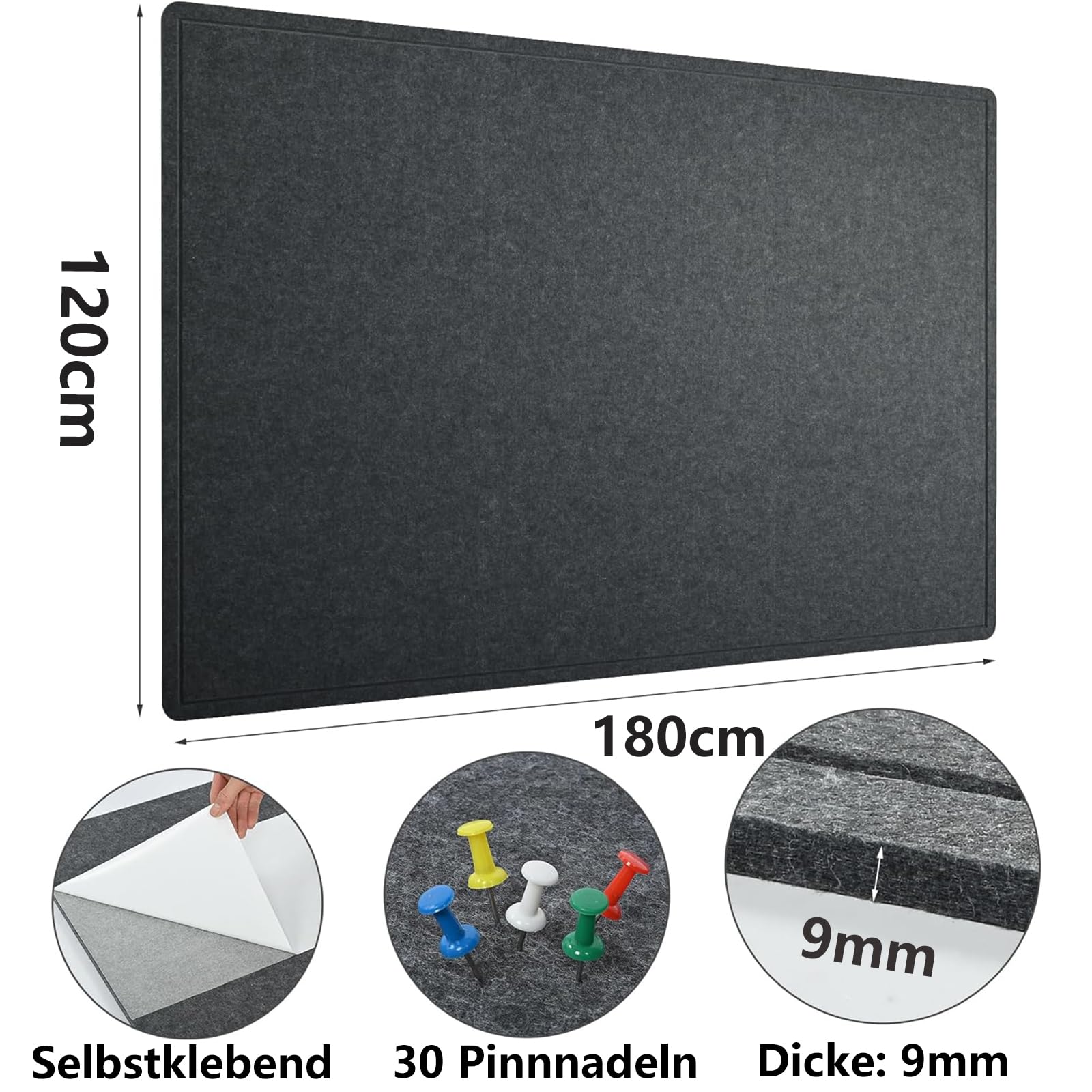 uyoyous Filcowa tablica do przypinania, samoprzylepna, szara, 120 x 180 cm, duża, filcowa tablica do przypinania, tablica memo 9 mm, duża samoprzylepna ścianka korkowa, do sal konferencyjnych, sali
