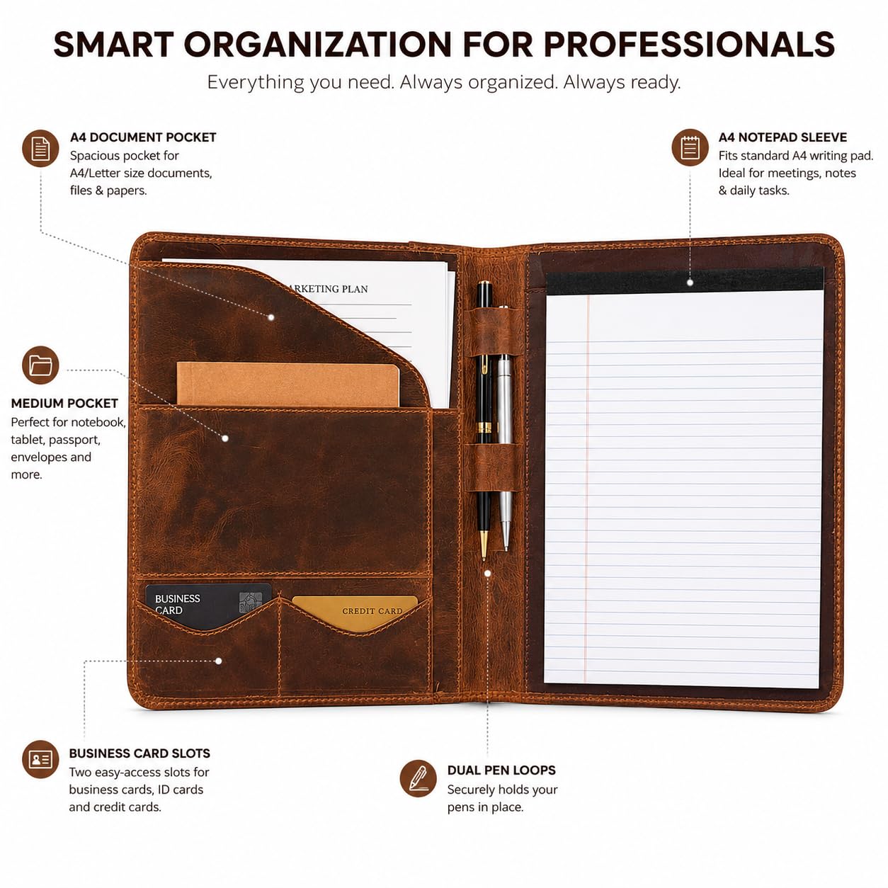 Amazon.com : Leathervine Compact Leather Portfolio with Clipboard