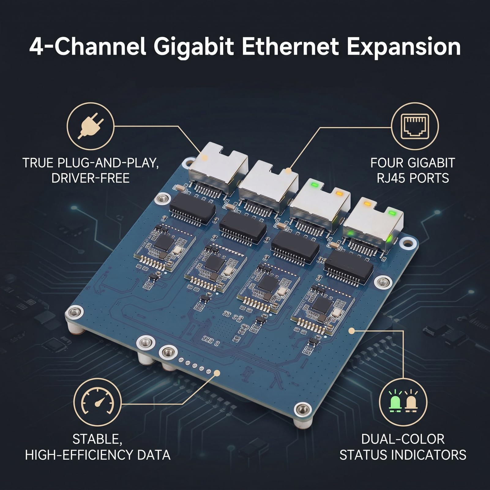 Fabater Karta PCIe do 4-kanałowej Gigabit ETH z funkcją Plug and Play dla Wydajnego Urządzenia Sieciowego RasPi 5 o Wysokiej Kompatybilności