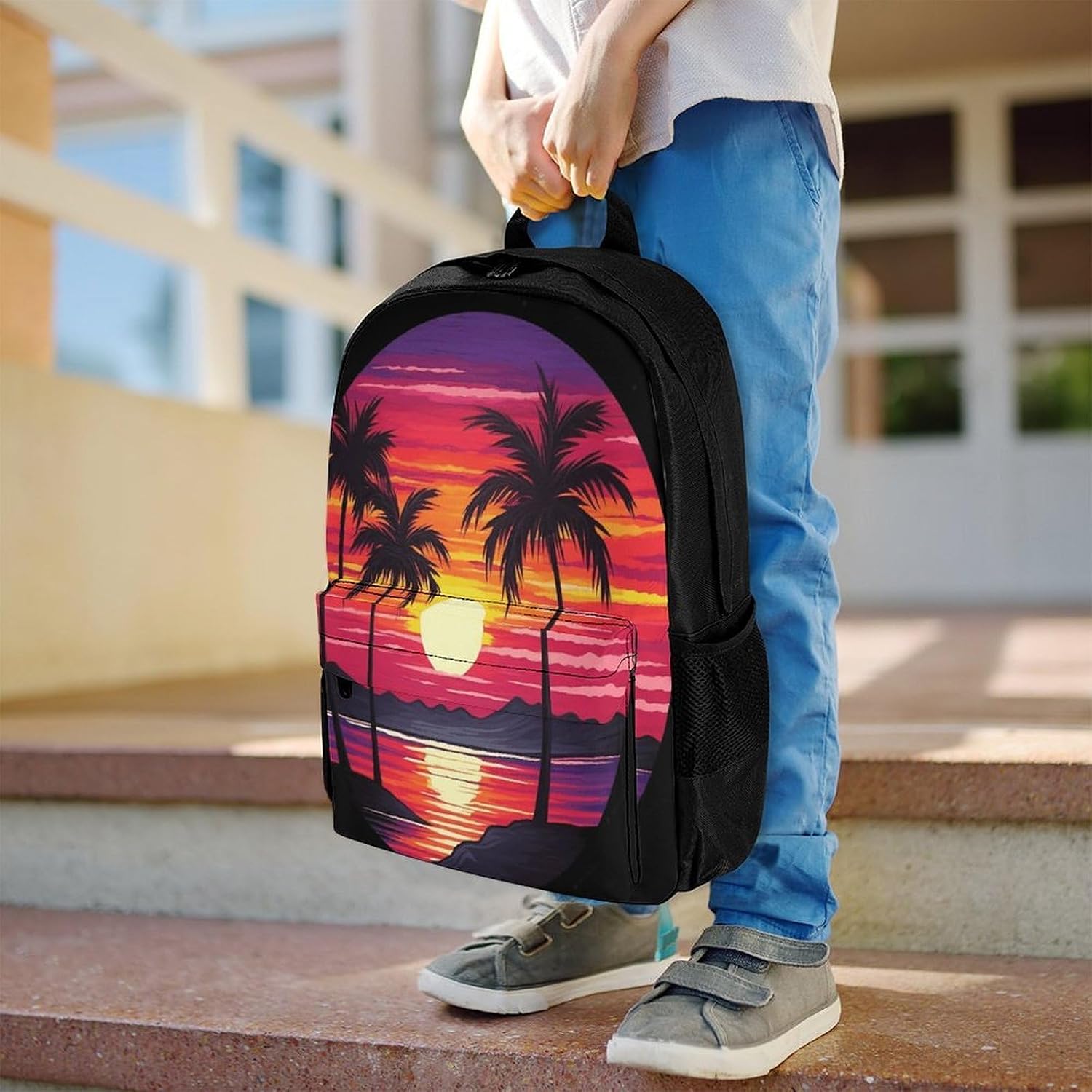 Palm Tree Sunset Design Backpack Daypack Travel Backpack | Lightweight Casual Laptop Backpack for Women Men Aesthetic Travel Bag for Weekender Business Hiking Outdoor