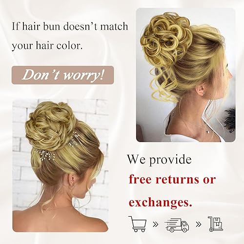 Miniatura 6 de Vigorous 2 extensiones de cabello con moño despeinado y desordenado, cola de caballo con goma elástica, extensiones de cabello sintético para