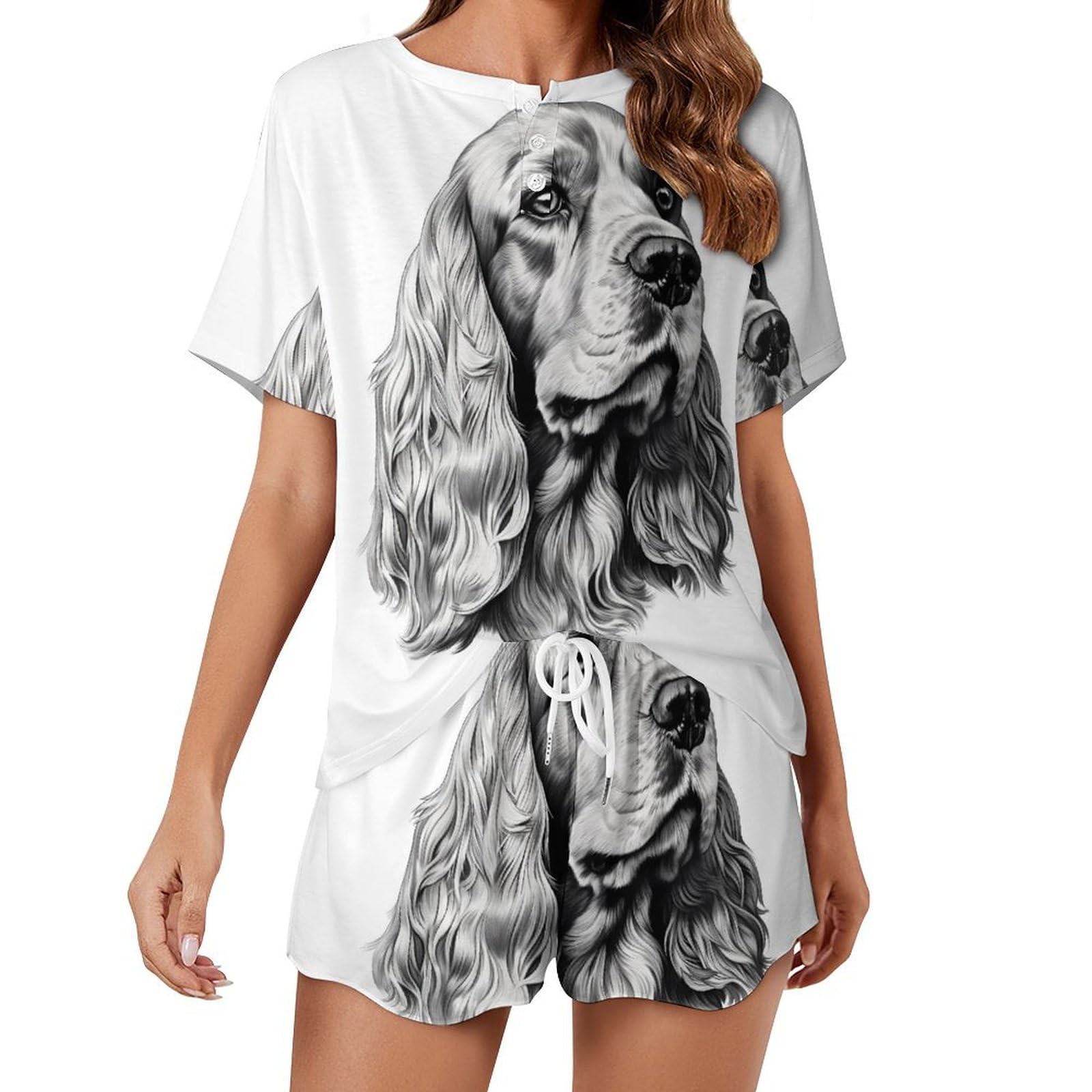 Kwqdozf Women's As Pic Cocker Spaniel Button Pajama Sets Short Sleeve Pjs Lounge Set Soft Comfy 2 Piece