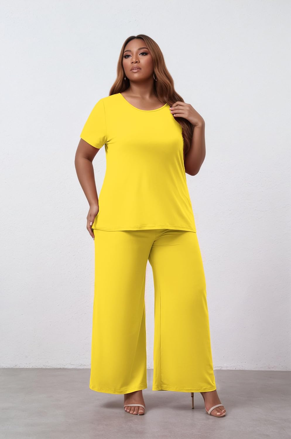 Women's Plus Size Two Piece Outfits Sweatsuits Sets Sexy Backless Short Sleeve Tops Wide Leg Pants Tracksuit Sets - Image 5