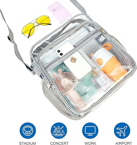 Vista 13 de Bolsa transparente aprobada para estadios, bandolera transparente con correa ajustable para conciertos, eventos deportivos Negro