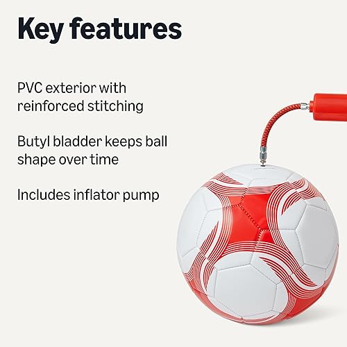 Miniatura 2 de Tienda Basics Durable PVC Soccer Ball with Pump for Training and Practice, Indoor Outdoor Use, White and Red