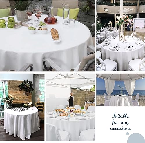 Miniatura 4 de Paquete de 10 manteles redondos de alta calidad, mantel de poliéster blanco de 120 pulgadas, mantel de tela de poliéster lavable a granel para