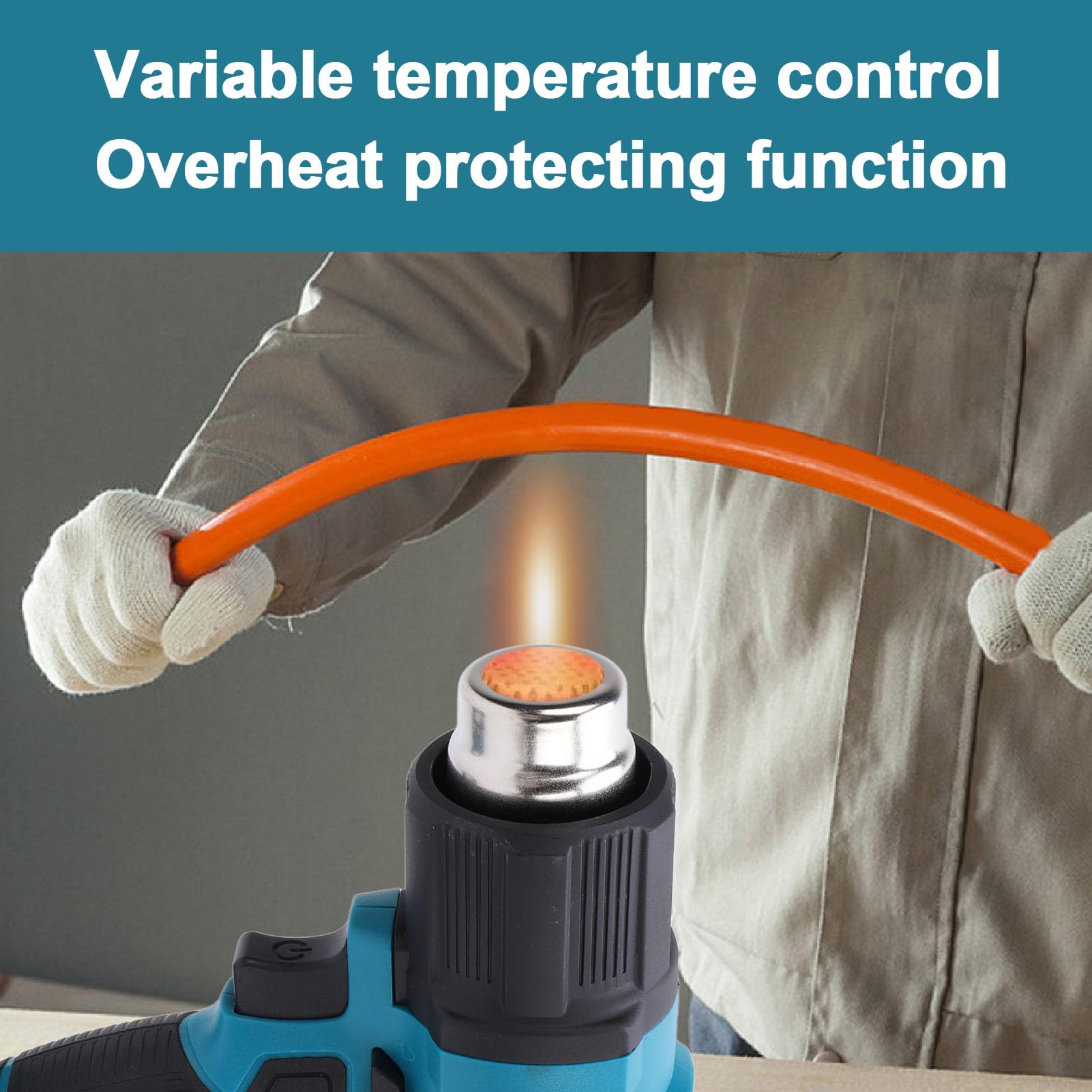 Pistola de Calor Inalámbrica, Pistola de Aire Caliente Portátil con Batería Recargable con Pantalla LCD de Luz Azul y Bloqueo de Temperatura, para Eliminación de Pintura (Enchufe europeo)