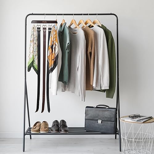 Miniatura 7 de Ohuhu - Organizador para colgar cinturones para armario Ohuhu 16 ganchos máx. 48 cinturones, soporte de cinturón de madera para almacenamiento,