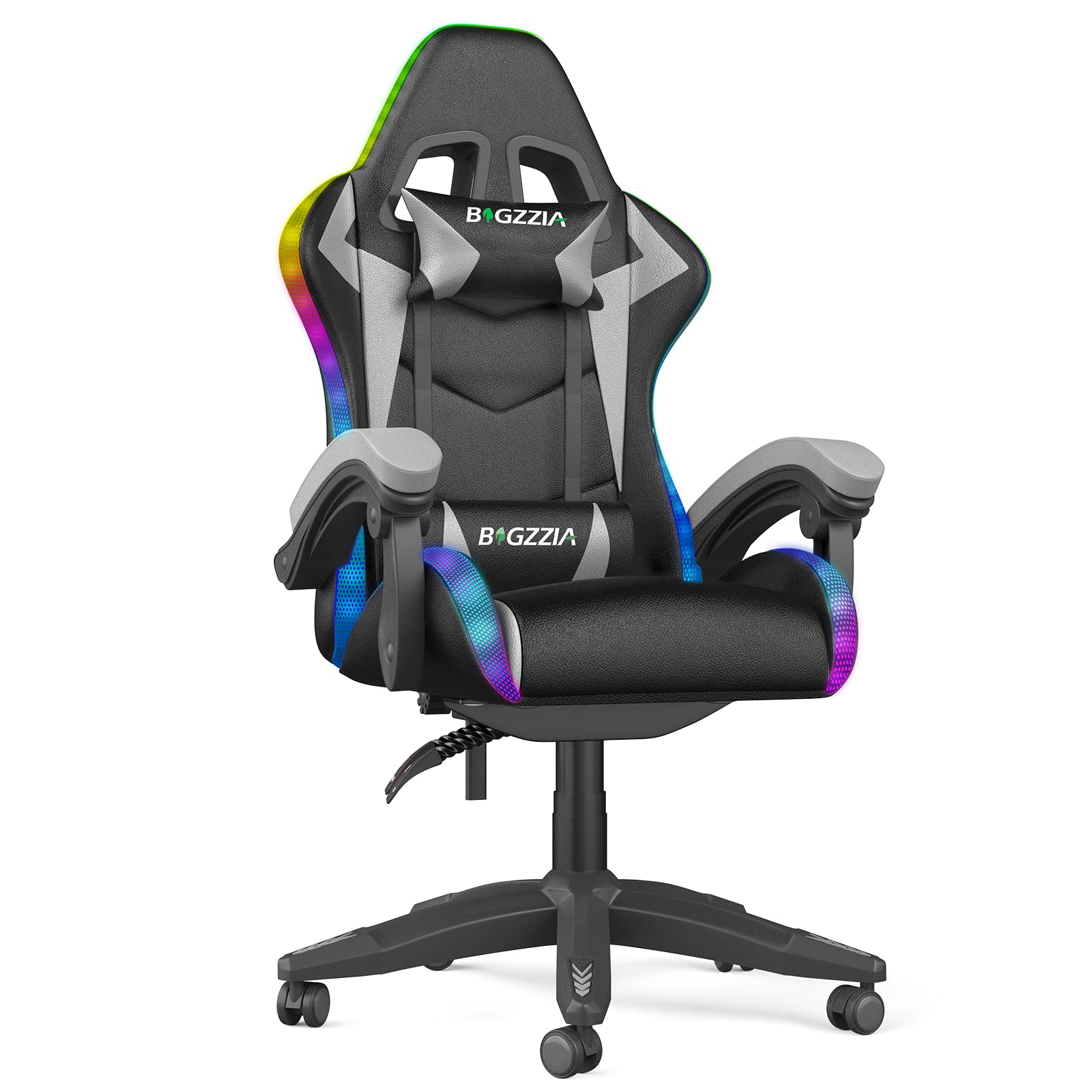Racingreat Ergonomischer Gaming Chair mit Kopfstütze Lendenstütze (Grau) | PC Stuhl, Zocker Stuhl, Höhenverstellbar, 90°–135° Neigungswinkel, Gaming, Büro, Pause, Kinder, Jugendliche, Erwachsene