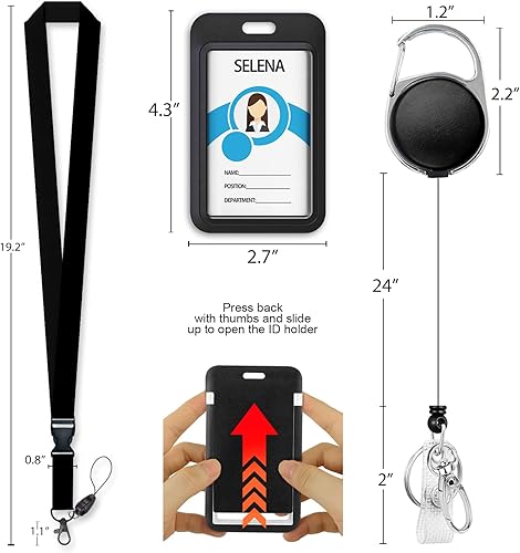 Miniatura 5 de Cordones negros para insignias de identificación, soporte retráctil para insignias de trabajo, cordón con soporte para tarjeta de crucero, llavero