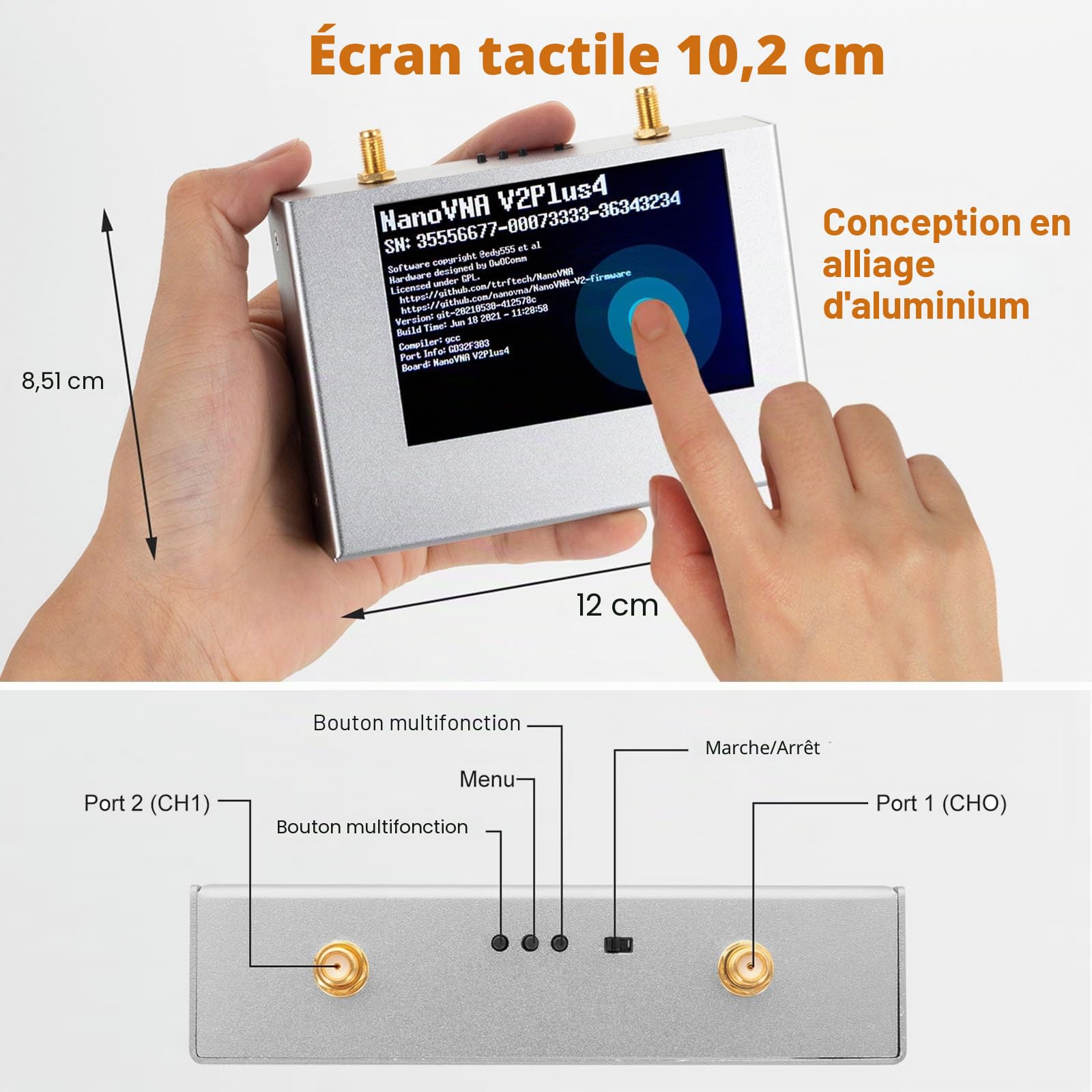 Amélioré NanoVNA V2 PLUS4 Analyseur de réseau vectoriel 50kHz-4GHz, AURSINC Analyseur d’antenne 4'' HF VHF UHF Mesure des paramètres S, Mesure des paramètres S, Rapport d’Onde Stationnaire de Tension