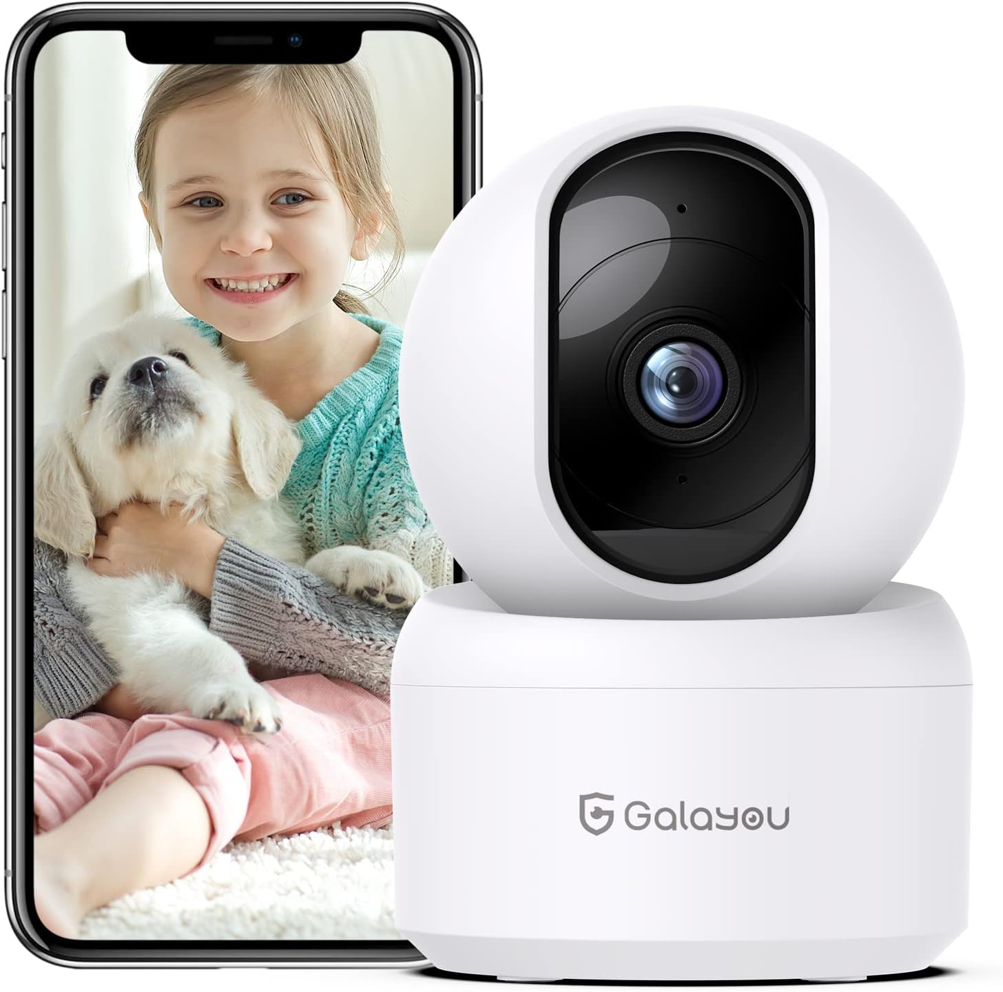 GALAYOU 2K WiFi Pet Camera, Home Security Camera Indoor for Dog, Cat, Baby Monitor Camera, 360° Wireless, Motion Tracking, Night Vision, 2-Way Audio, Works with Alexa&Google Home G2
