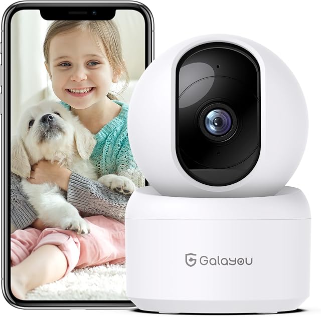 GALAYOU 2K WiFi Pet Camera, Home Security Camera Indoor for Dog, Cat, Baby Monitor Camera, 360° Wireless Camera ,Motion Tracking, Night Vision, 2-Way Audio, Works with Alexa&Google Home G2