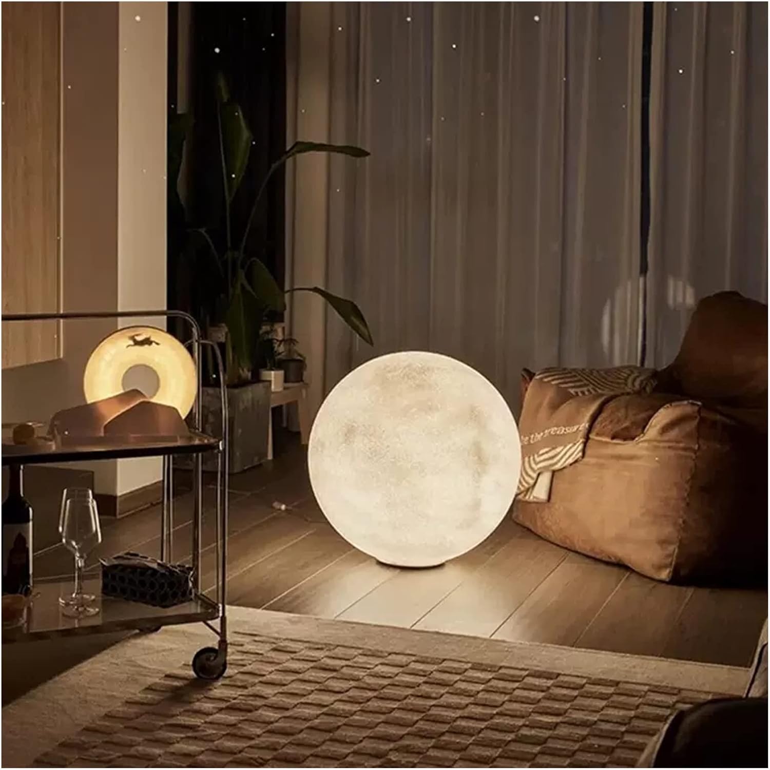 Modern Moon Lamp Floor Lamp Living Room Bedroom Bedside Lamp Atmosphere Lamp Photography Three Color Dimming Outdoor Lamp (Excluding Light Source) Tall Light(20cm)