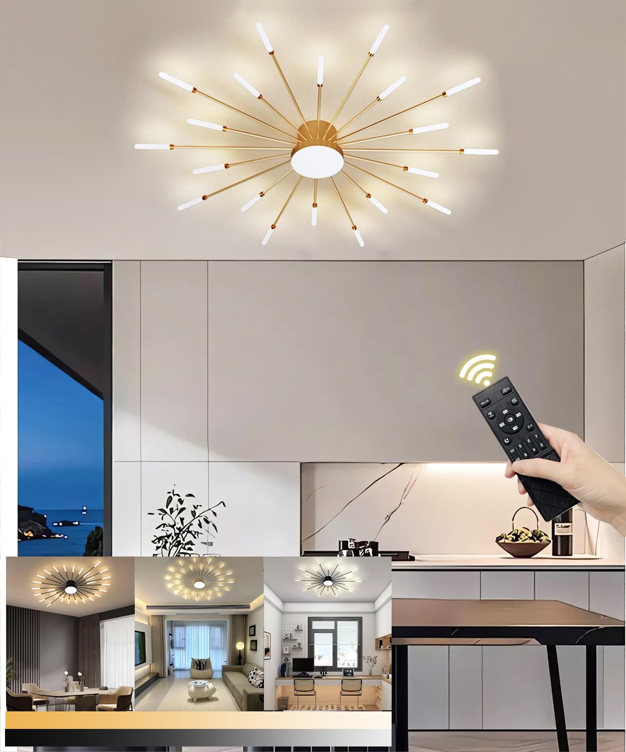 LIYYANG Modern LED Ceiling Light Fancy Lights 20+1 Heads Semi Flush Mount Ceiling Lamp Living Room Ceiling Lighting with Remote Control Chandelier for Office Bedroom Restaurant (Gold, 20+1heads)
