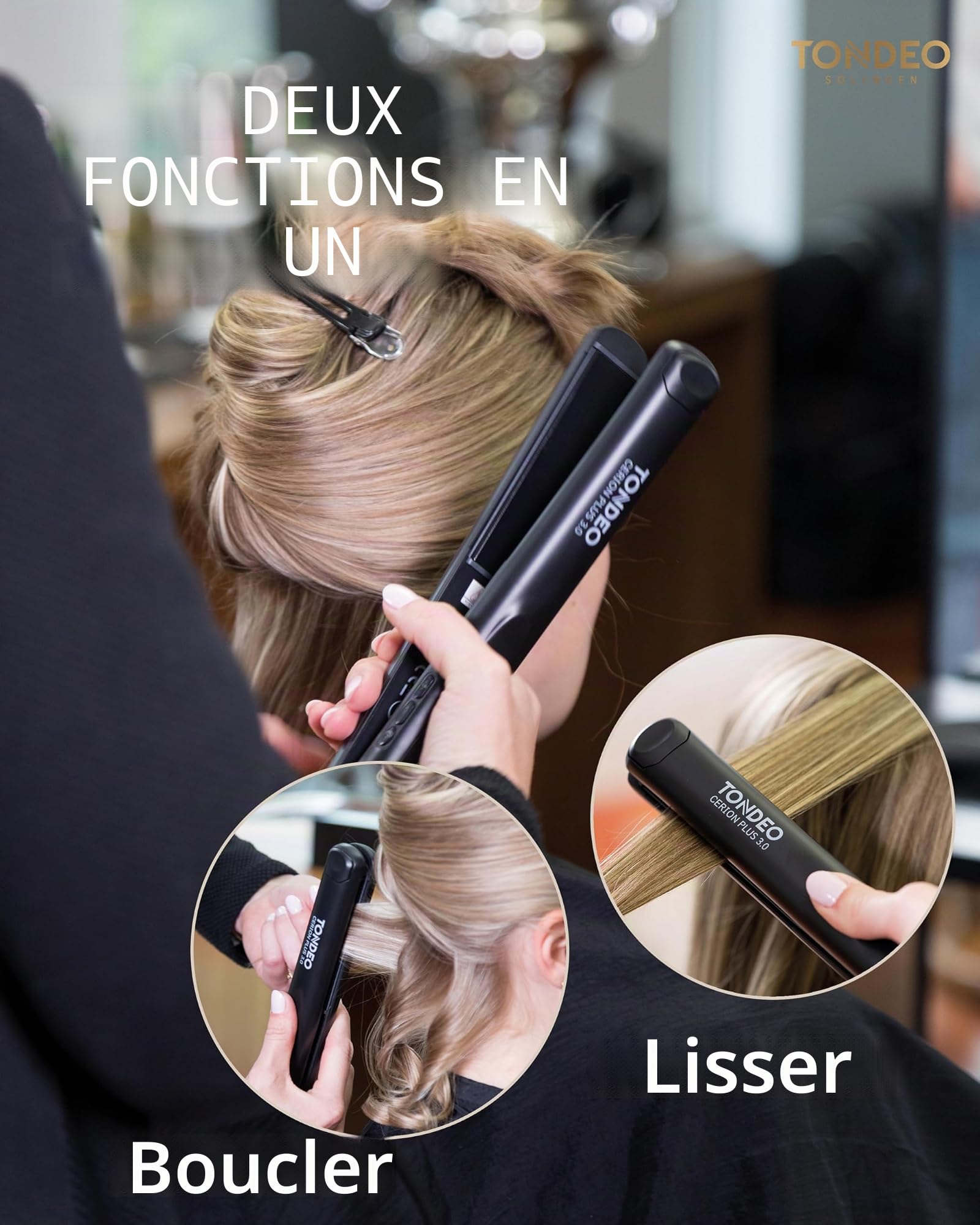 TONDEO Lisseur Cheveux CERION PLUS 3.0 | Lisseur pour boucler et lisser les cheveux | Développé par des coiffeurs professionnels