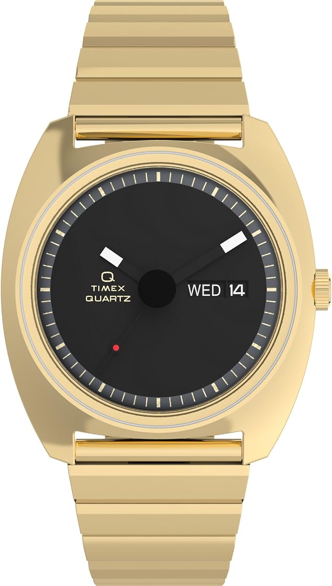 Timex Men's Q 1975 Enigma 37mm Watch - Gold-Tone Bracelet Black Dial Gold-Tone Case