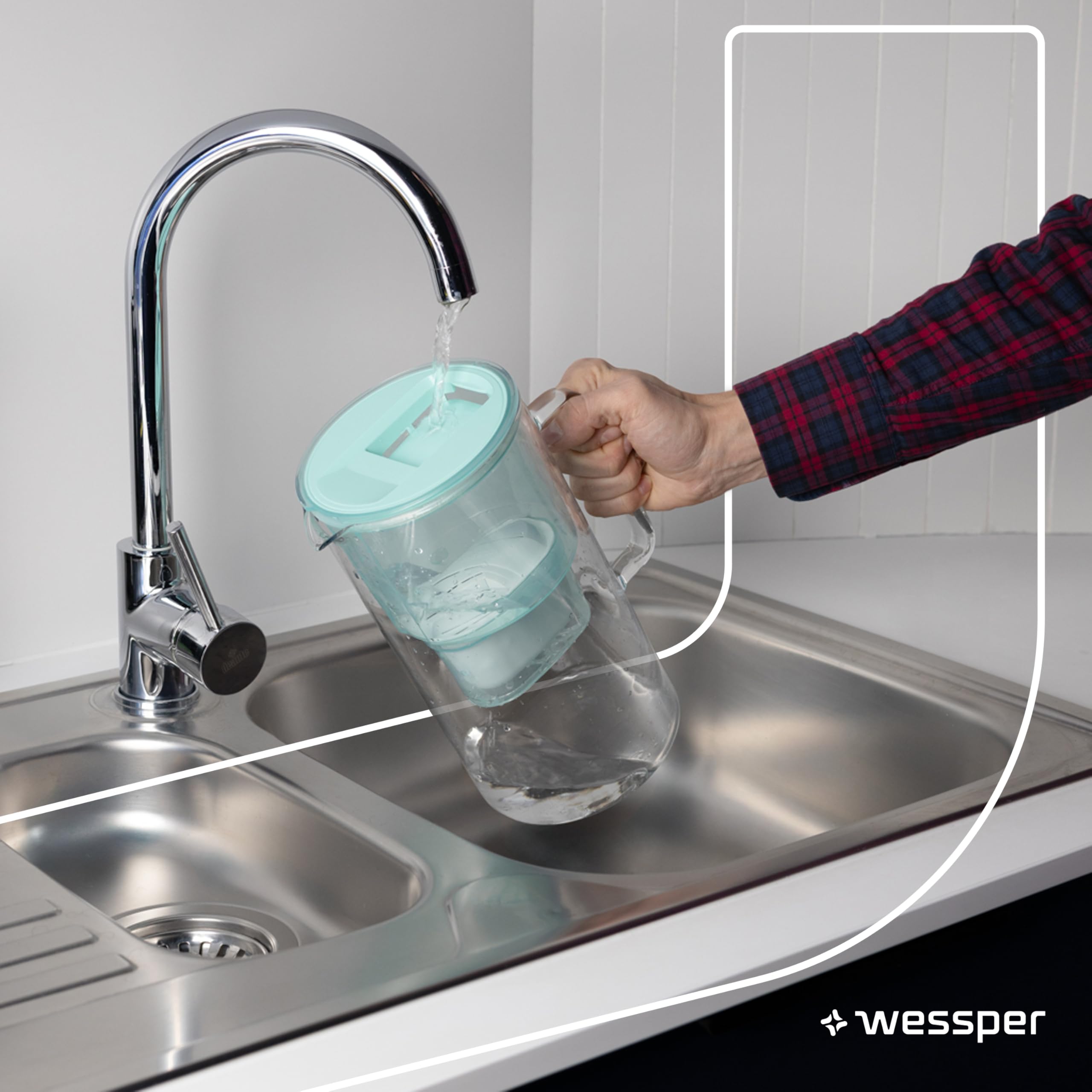 Wessper Jarra Filtradora, 3 Litros, set Agua Cristal y 10 Filtro de Agua, Compatible con Brita Maxtra, Jarra Filtrante de Agua con Filtro de Carbón Activado - Menta