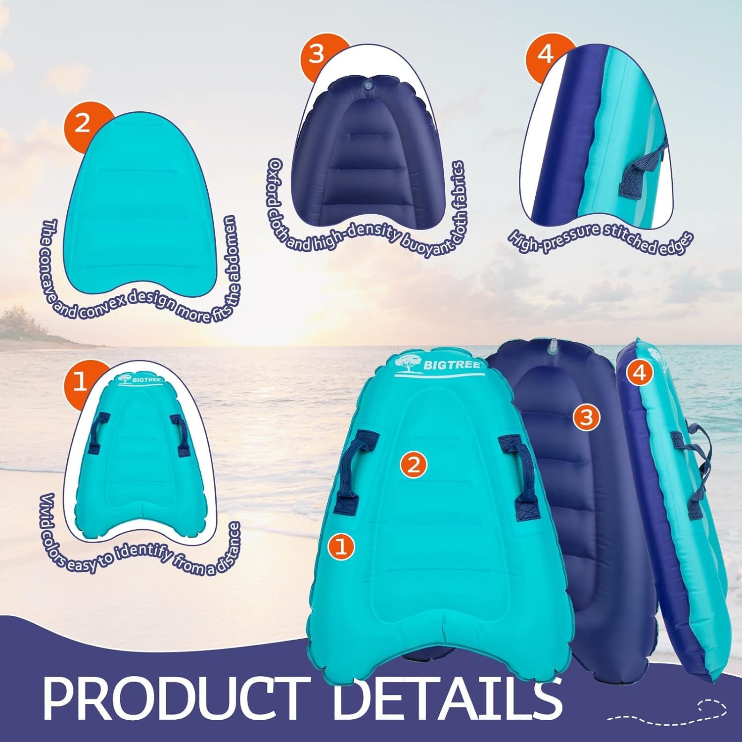 Bodyboard gonfiabile con manici, tavola da nuoto portatile, tavola da surf pieghevole, tavola da surf per adulti per il surf in spiaggia, piscina, nuoto, estate, sport acquatici