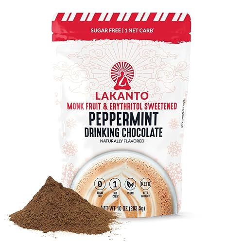 Lakanto Chocolate con menta sin azúcar, mezcla de cacao en polvo frío o caliente, probióticos estables en el almacenamiento, edulcorante de fruta de