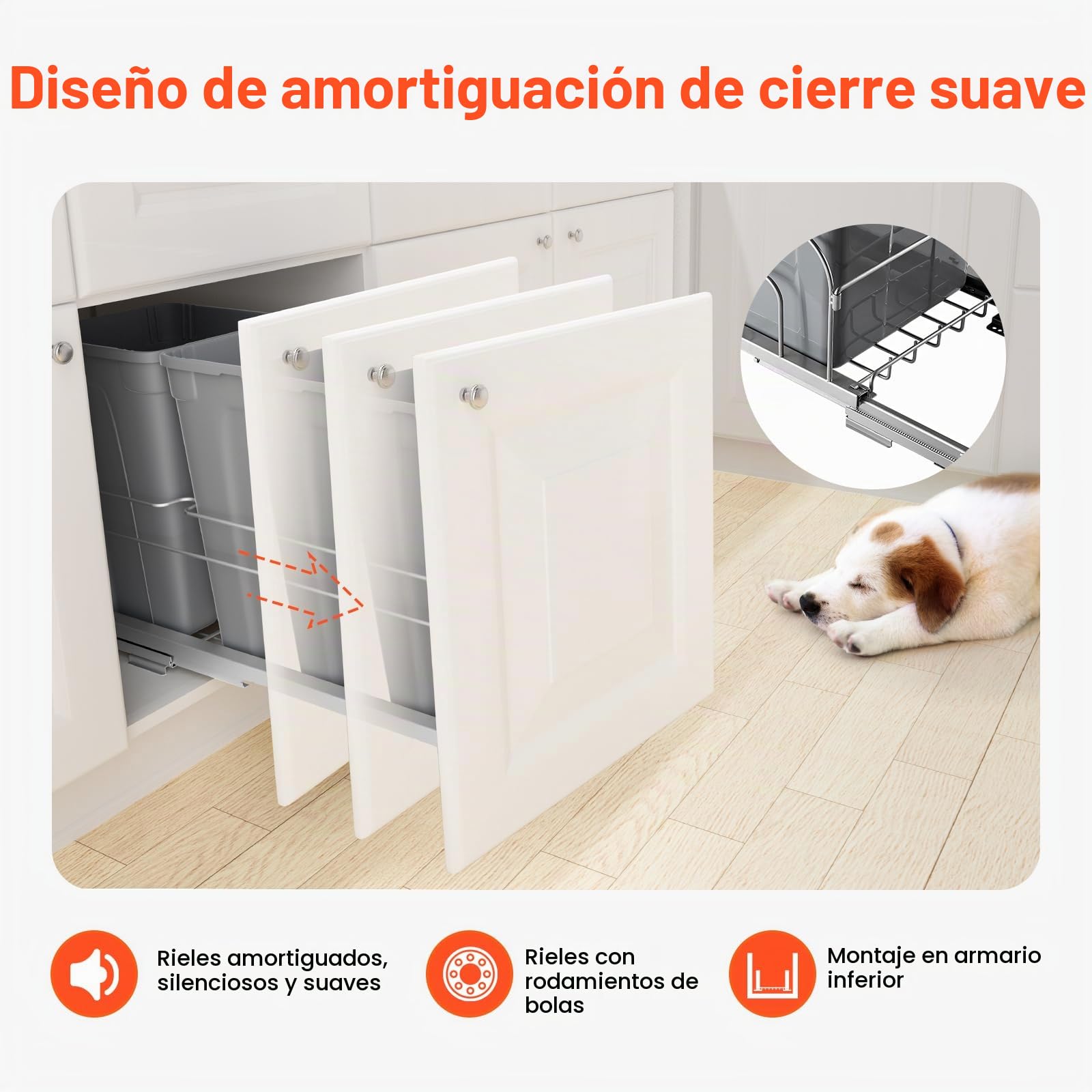 VEVOR Cubo de Basura Extraíble de 2 x 24,85 L, Doble, para Cocina, con Montaje Bajo Encimera, Resistente, con Puerta Corrediza y Cierre Suave, para Armario de Cocina, Fregadero y Encimera, Gris