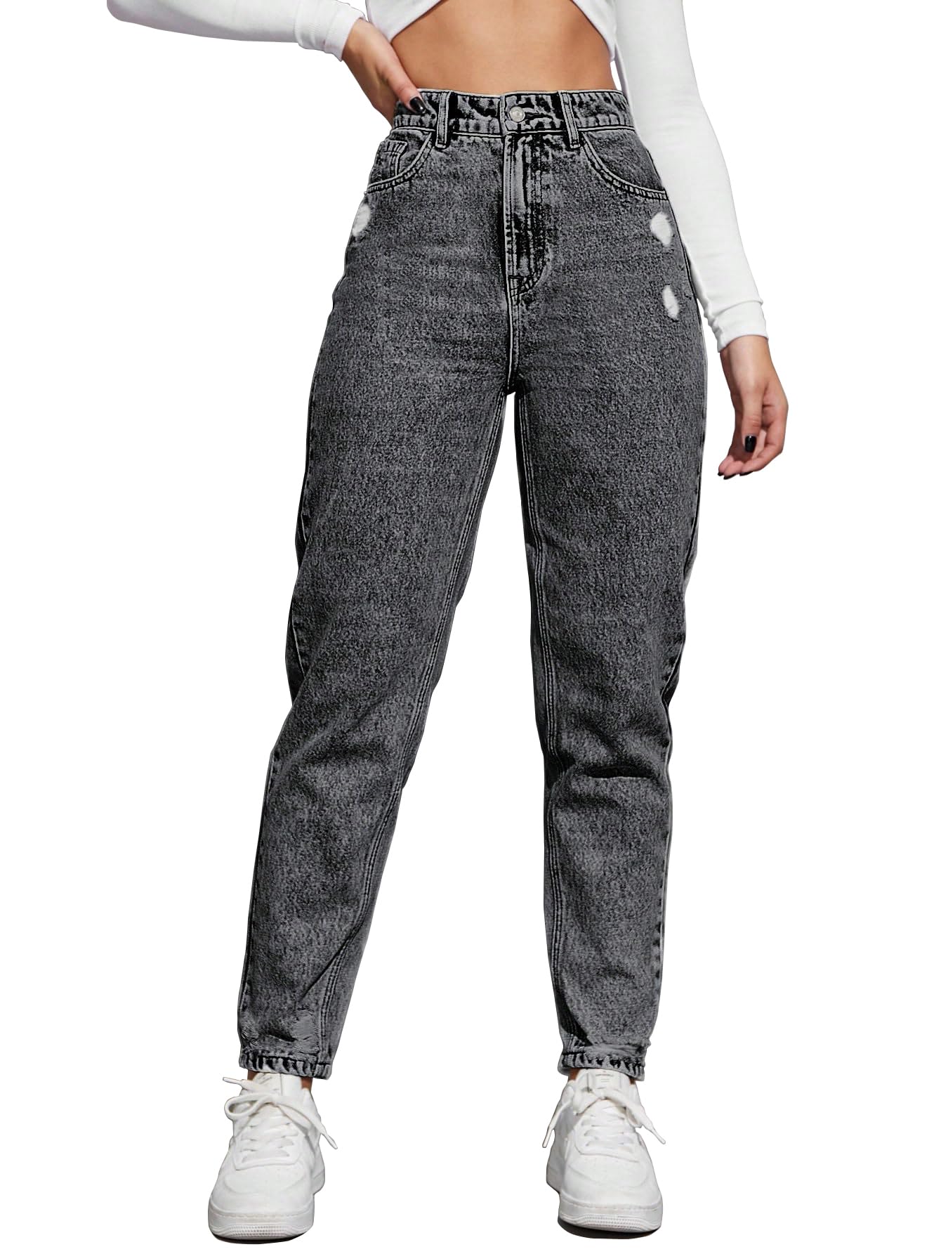 AVANOVA Czarne damskie bawełniane dżinsy z wysokim stanem do kostek dla kobiet dżinsy II denim bawełniane spodnie jeansowe dla kobiet II bawełniane spodnie II szerokie nogawki II bawełniane dżinsy dla
