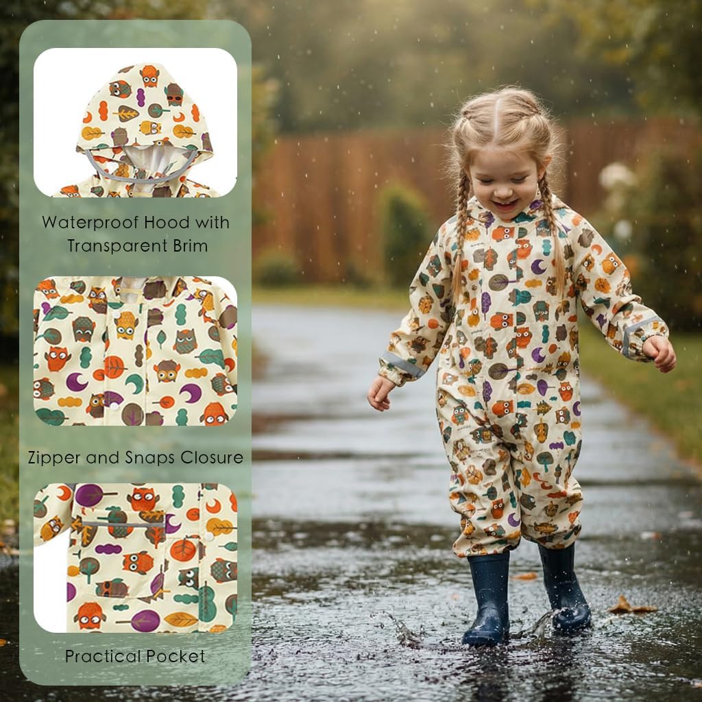 Toddler Rain Suit Waterproof Coverall One Piece Rain Suit Kids 1-9 Years