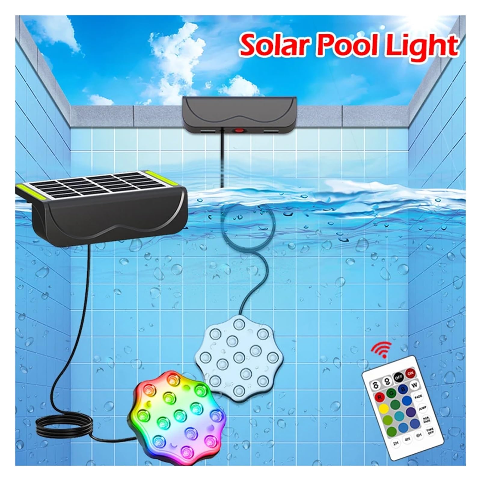 Oświetlenie podwodne basenowe RGB solarne z em IP68, wodoodporne, zanurzalne, do basenów naziemnych i podziemnych