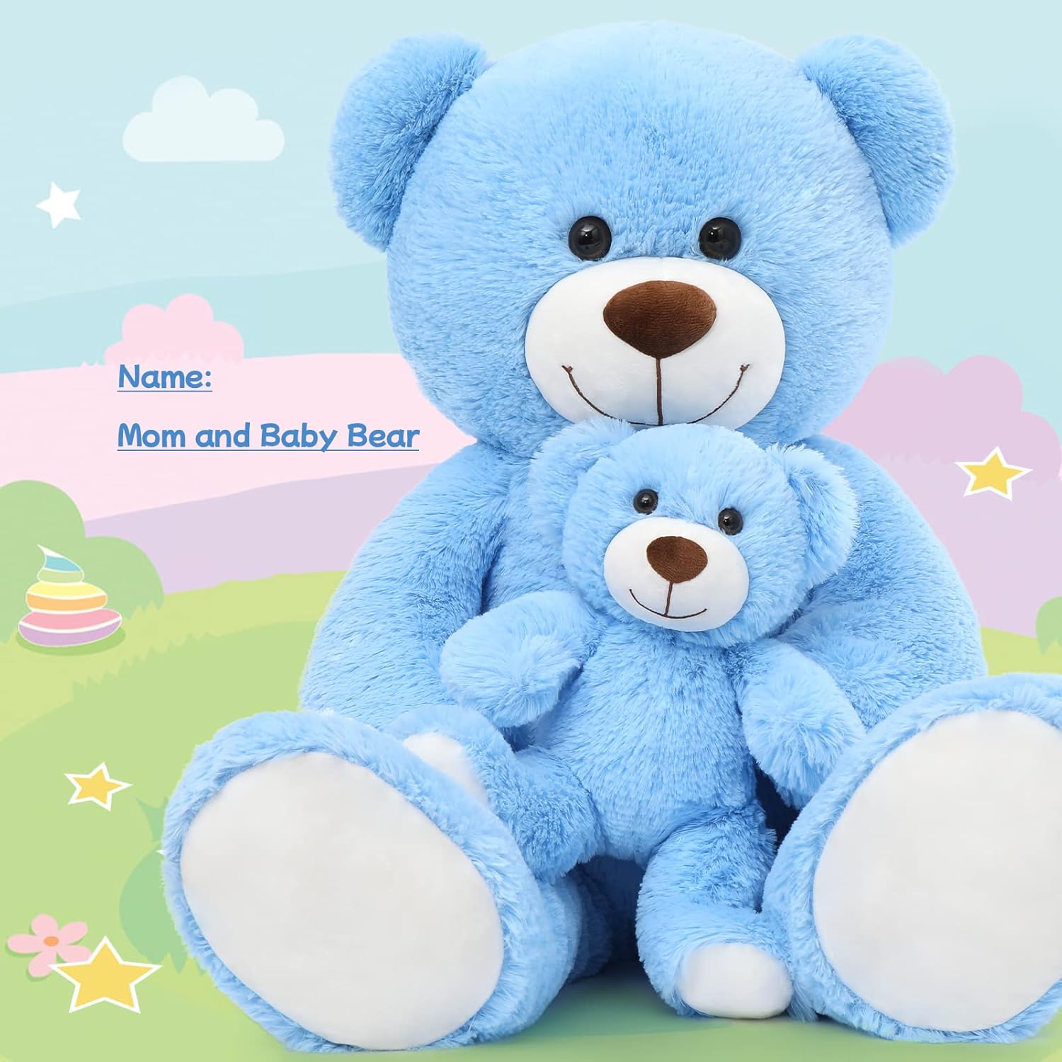 Muiteiur 40''Blue Giant Teddy Bear Set, Cute Mommy and Baby Stuffed Animal,Teddy Bear Baby Shower Plush Toy for Kids, Great Gift for Lover, Party Decorations