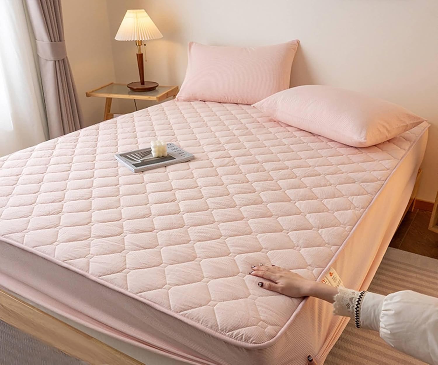 Beydodo Bed Fitted Sheet with Deep Pocket, Fitted Bed Sheet 90x200cm Solid Light Pink, Polyester Bed Fitted Sheet for Dorm