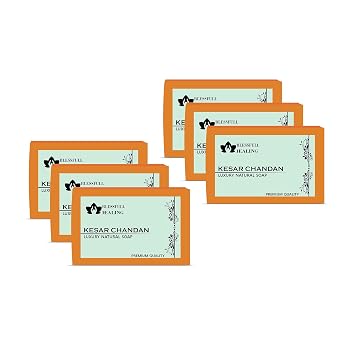 Blessfull Healing Luxury Kesar Chandan Handmade Natural Soap Bars 125 Gram / 4.4 OZ Pack Of 6