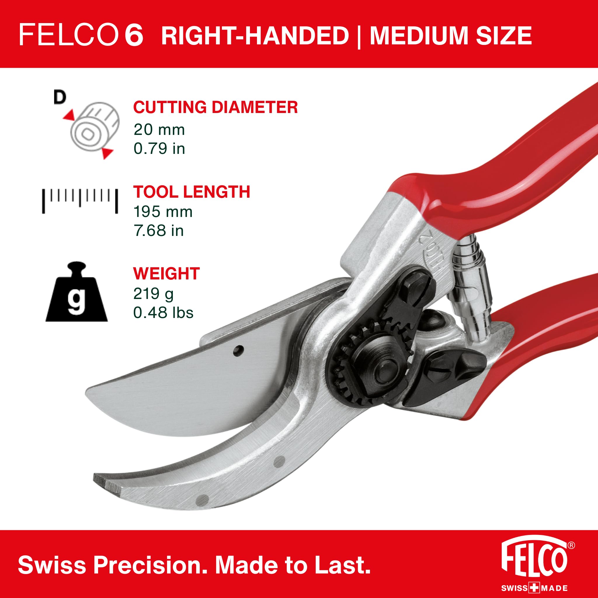 FELCO 2-teilig: Bypass-Gartenschere FELCO 6 + Schärfer 905, Rechtshänder, Mittelgroße Hand, 20mm, Multifunktionales Klingenpflegewerkzeug