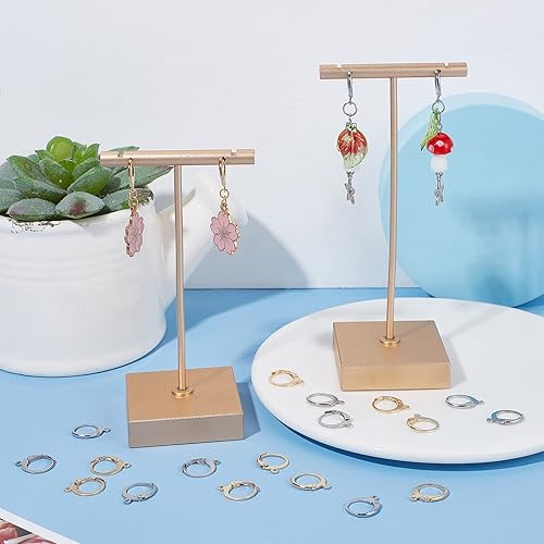 Miniatura 60 de SUNNYCLUE 1 caja de 80 ganchos para aretes chapados en oro real de 18 quilates, de acero inoxidable con cierre de palanca, aros de palanca para 80