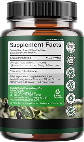 Miniatura 10 de Potent Olive Leaf Extract Cápsulas  Suplemento antioxidante de alta resistencia con hoja de olivo pura con 20% de oleuropeina  Suplemento herbario