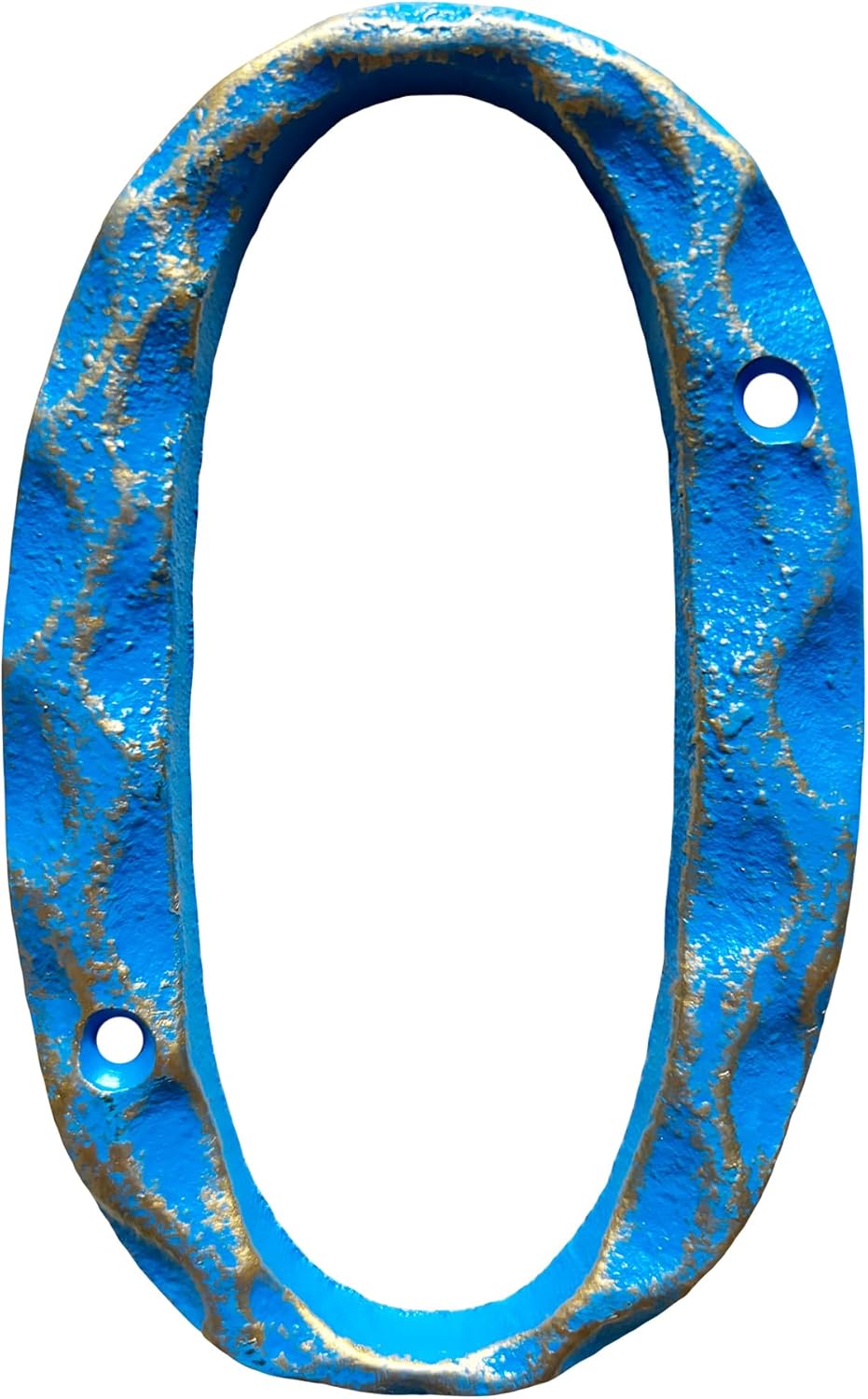 5" High House Numbers - Hammered Surface Cast Iron Home Address or Mailbox Numbers - Easy to Install - Premium Quality Address Plaques/Gold & Blue/Number 0