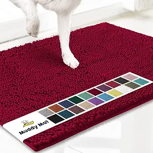 Muddy Mat® AS-SEEN-ON-TV Highly Absorbent Microfiber Door Mat and Pet Rug, Non Slip Thick Washable Area and Bath Mat Soft Chenille for Kitchen Bathroom Bedroom Indoor and Outdoor - Maroon 24" x 72"