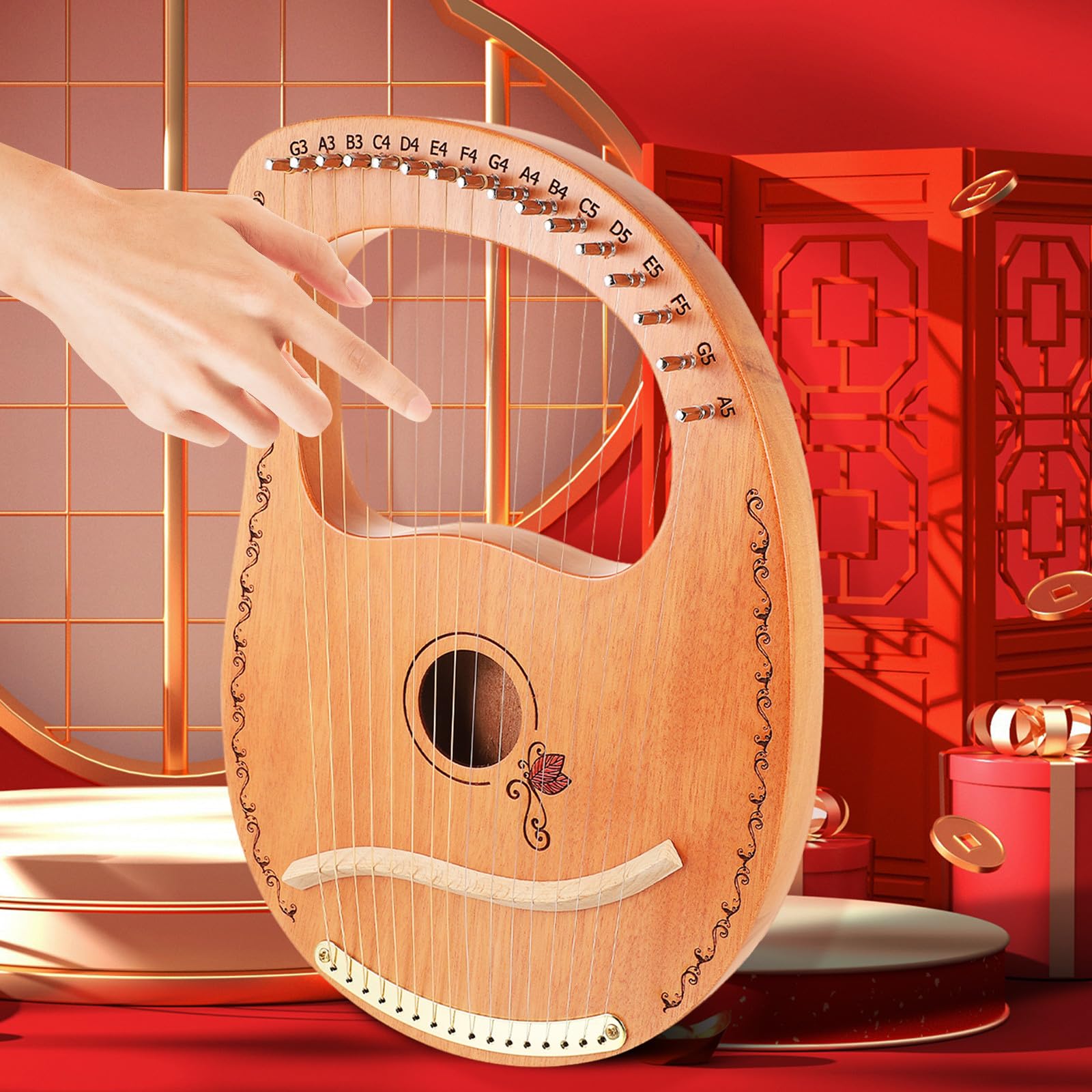 SUPVOX Lyra Arpa a 16 Corde Strumento Musicale in Legno Portatile Design Delicato Superficie Liscia per Musicisti Principianti Amatori e Performance