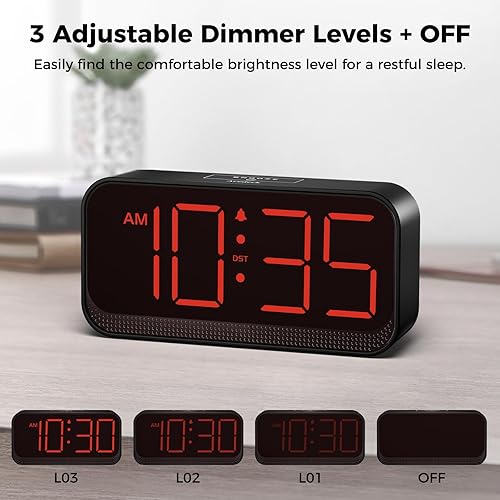 Miniatura 5 de Reloj digital a pilas reloj de alarma pequeño inalámbrico para dormitorio, viaje - números grandes, 4 atenuadores para todas las edades, dígitos
