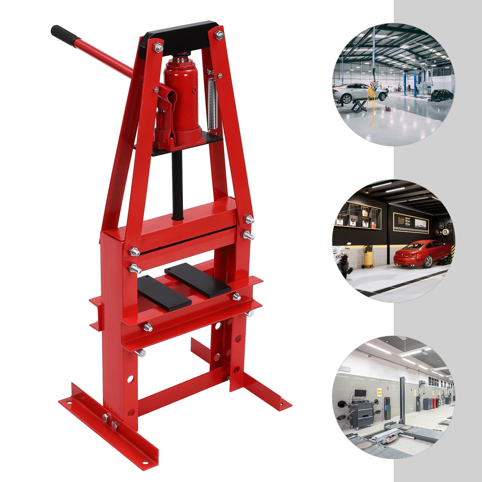 Florchest Adjustable Height Hydraulic Press, 6T A-Frame Hydraulic Shop Press for car Repair Shops, Red Hydraulic Press with Plates,Max. Pressure 6T/13227.74lbs