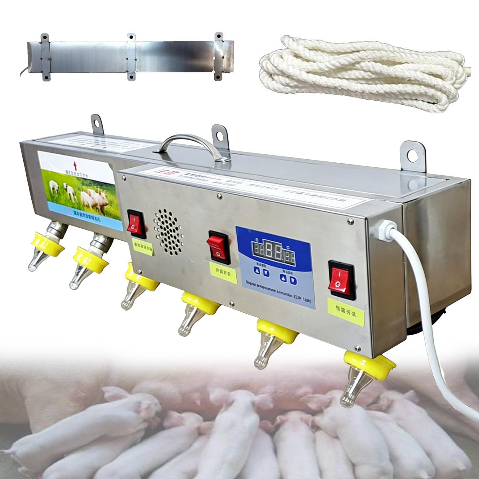 Alimentatore Automatico A Temperatura Costante in Acciaio Inossidabile per Suinetti, Stazione di Alimentazione in Silicone A 6 Tettarelle per Agnelli E Suinetti