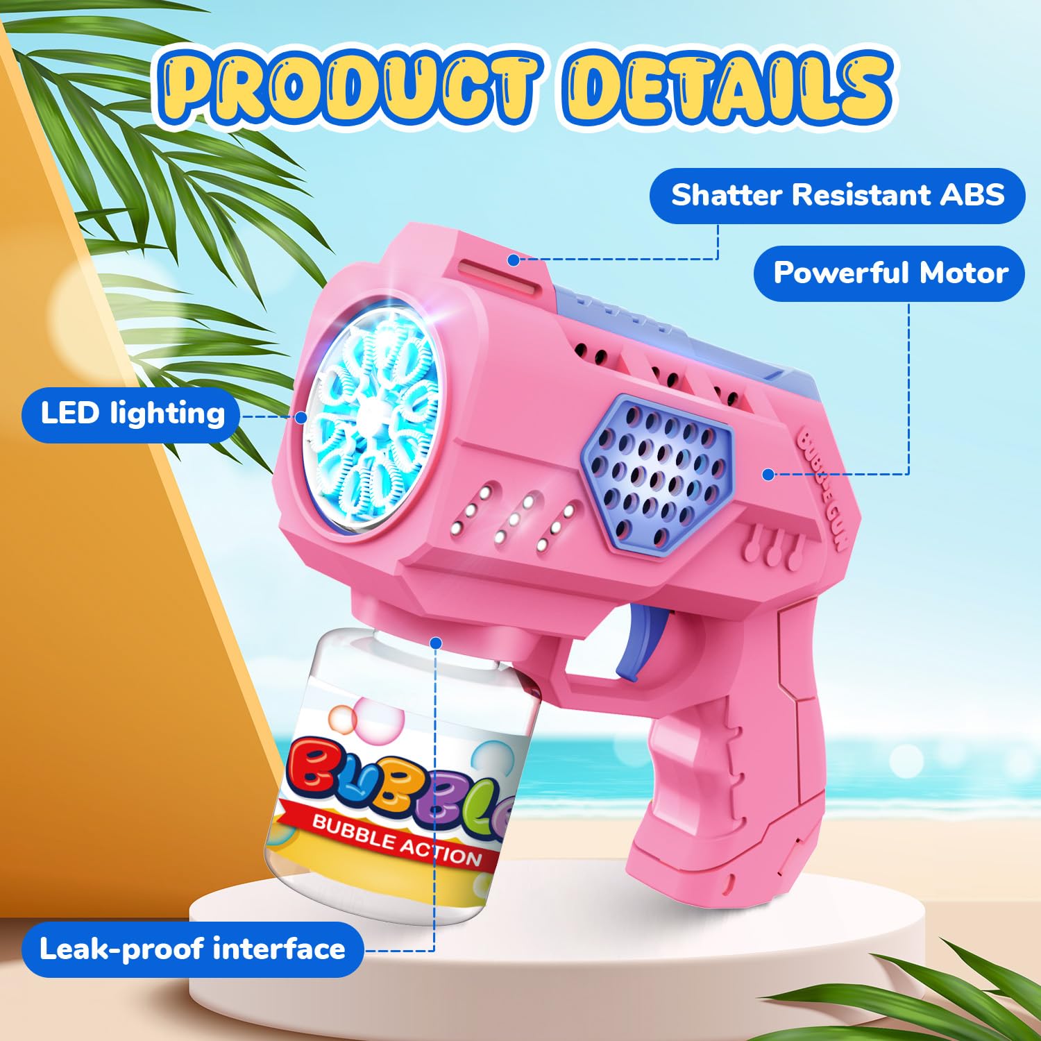 Eaglestone Bubble Guns for Toddlers 2 Pack, LED Light Automatic Bubble Machine Gun for Kids 4-8, Summer Outdoor Toys Birthday Gift