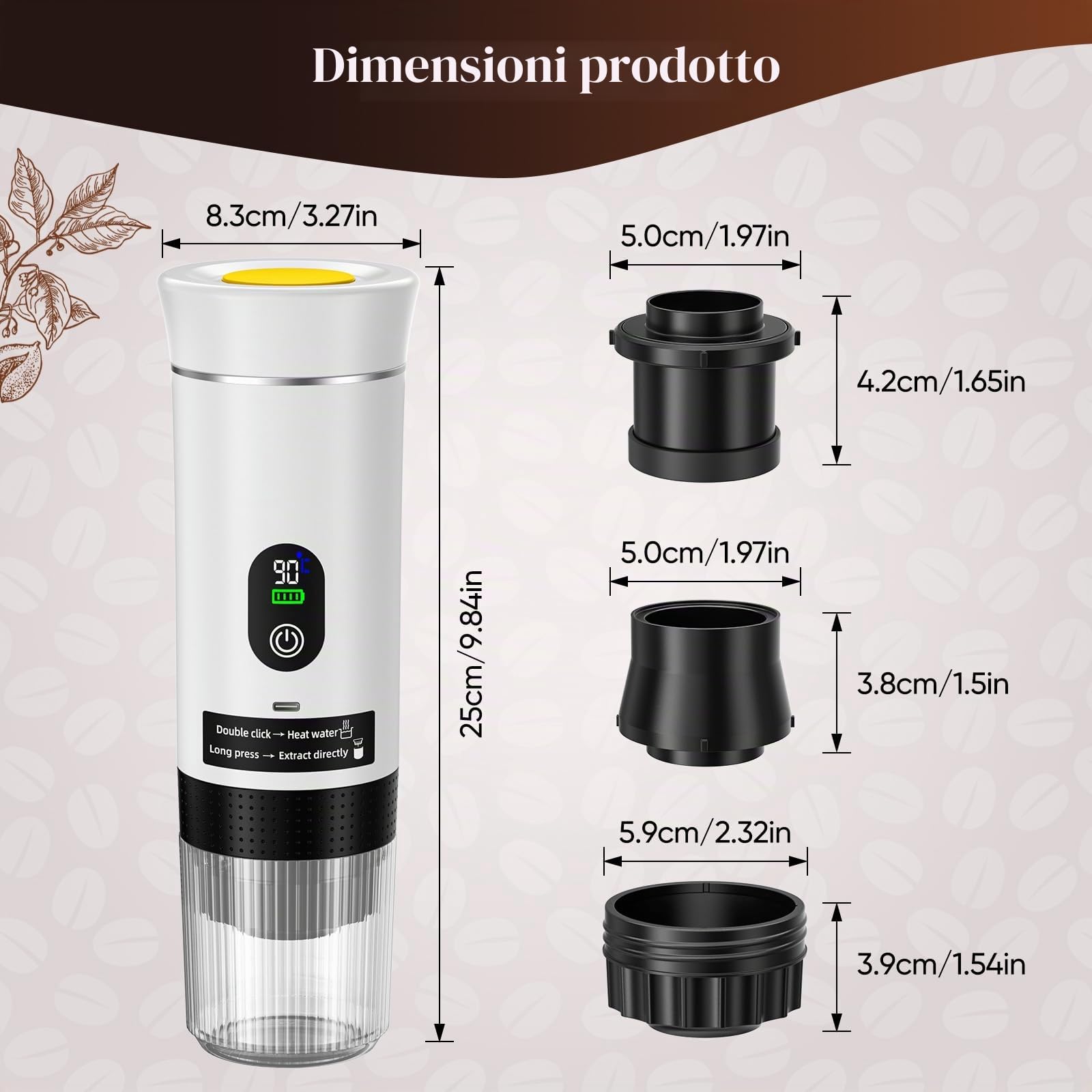 Macchina per caffè espresso elettrica, macchina a capsule, mini macchina da caffè portatile, compatibile con capsule di caffè/caffè in polvere, riscaldamento immediato per auto, outdoor (Bianco)