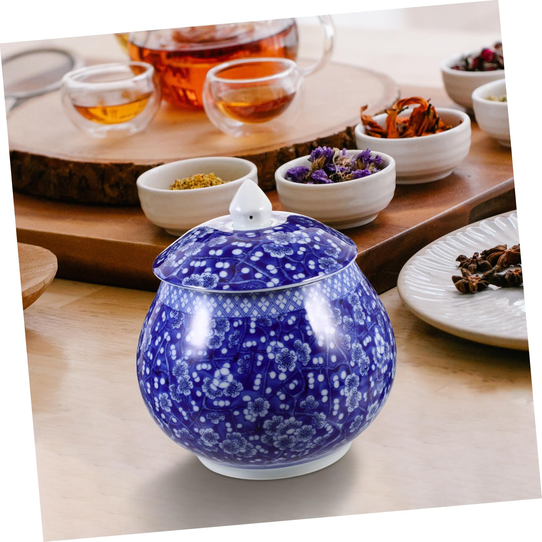 Amazon | SHOWERORO 陶器の茶壺 セラミック茶筒 茶葉保存ポット 青い 