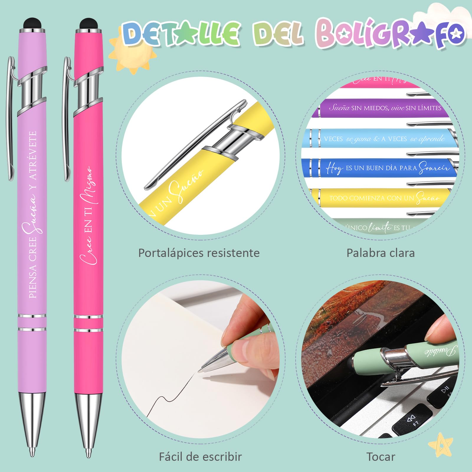 Clabby 24 Piezas Regalos Motivacionales Bolígrafos Inspiradores Plumas Retráctiles con Frases Motivadoras para Pantalla Táctil Detalles Compañeros de Trabajo Empleado Amigos Graduación Despedida