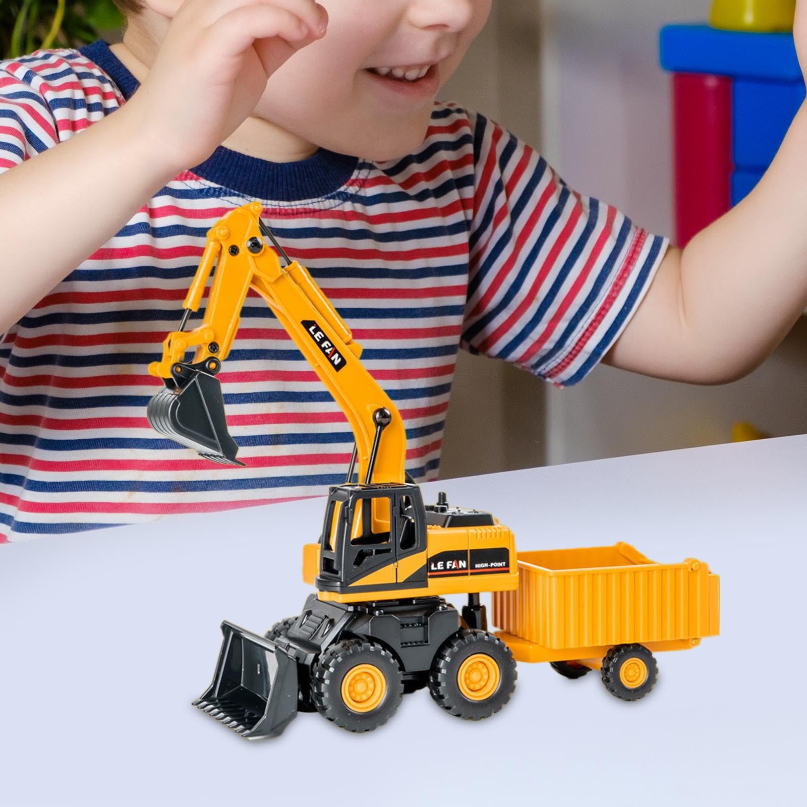 Mini Vehículo de Ingeniería Juguete de Excavadora Camión de Construcción Modelo Educativo con Superficie Pulida Adecuado para Niños y Niñas, Remolque de excavadoras