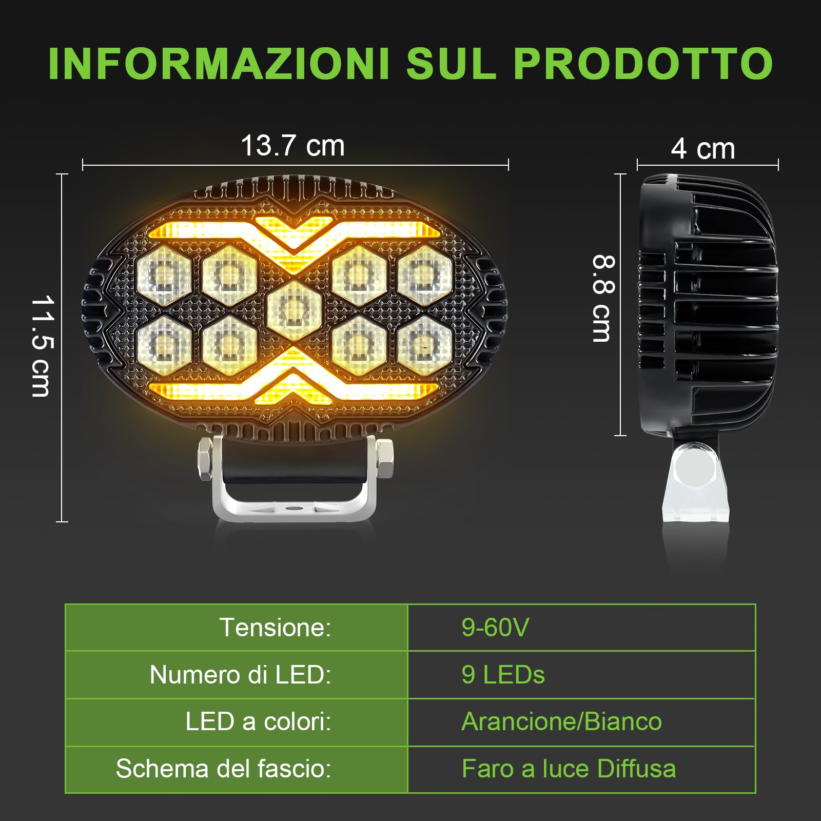 2PCS Faro di Inondazione da Lavoro Led, 6000K/3000K Giallo Bianco LED Fuoristrada a Fascio Largo Impermeabile IP67 Faretti LED per Camion Macchine Agricole Escavatori Rimorchi Furgoni